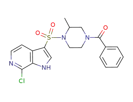 Molecular Structure of 1001411-95-5 ((+/-)-[4-(7-chloro-1H-pyrrolo[2,3-c]pyridine-3-sulfonyl)-3-methylpiperazin-1-yl]phenylmethanone)