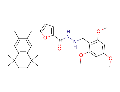 Molecular Structure of 637012-34-1 (5-[(3,5,5,8,8-pentamethyl-5,6,7,8-tetrahydro-2-naphthalenyl)methyl]-N'-(2,4,6-trimethoxybenzyl)-2-furohydrazide)