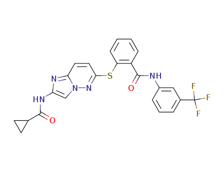 Molecular Structure of 1005787-55-2 (2-({2-[(cyclopropylcarbonyl)amino]imidazo[1,2-b]pyridazin-6-yl}thio)-N-[3-(trifluoromethyl)phenyl]benzamide)