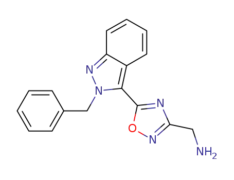 Molecular Structure of 1151513-25-5 (1,2,4-Oxadiazole-3-methanamine, 5-[2-(phenylmethyl)-2H-indazol-3-yl]-)