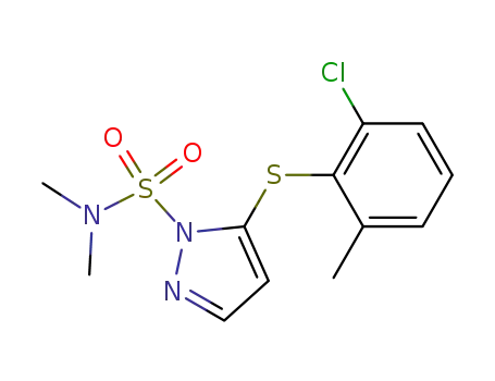Molecular Structure of 143535-52-8 (1H-Pyrazole-1-sulfonamide,
5-[(2-chloro-6-methylphenyl)thio]-N,N-dimethyl-)