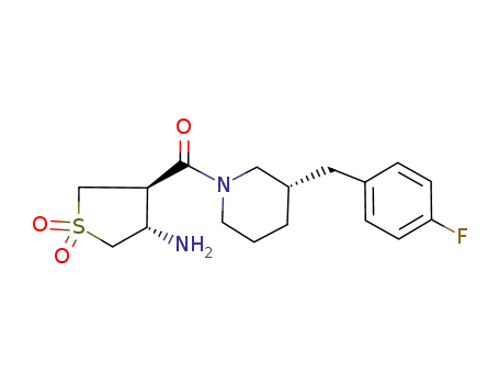 Molecular Structure of 388109-43-1 ([(3R,4S)-4-amino-1,1-dioxo-tetrahydrothiophen-3-yl]-[(S)-3-(4-fluorobenzyl)-piperidin-1-yl]-methanone)