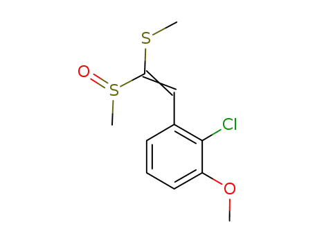 Molecular Structure of 830346-39-9 (Benzene,
2-chloro-1-methoxy-3-[2-(methylsulfinyl)-2-(methylthio)ethenyl]-)