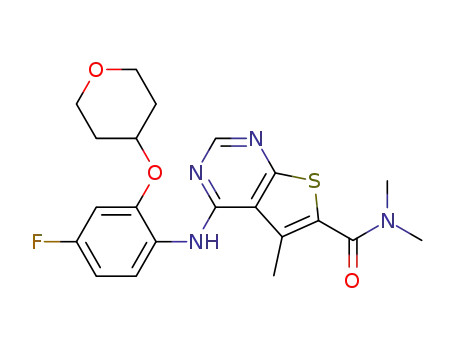 4-[4-fluoro-2-(tetrahydro-pyran-4-yloxy)-phenylamino]-5-methyl-thieno[2,3-d]pyrimidine-6-carboxylic acid dimethylamide