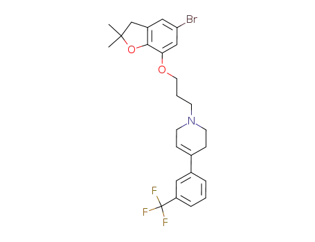 Molecular Structure of 1089758-61-1 (1-[(5-bromo-2,3-dihydro-2,2-dimethyl-benzofuran-7-yl)-oxy]-3-[4-(3-trifluoromethyl-phenyl)-1,2,5,6-tetrahydro-pyridin-1-yl]-propane)