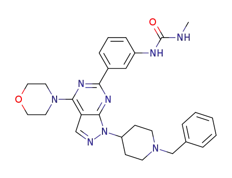 Molecular Structure of 1062162-17-7 (1-{3-[1-(1-Benzyl-piperidin-4-yl)-4-morpholin-4-yl-1H-pyrazolo[3,4-d]pyrimidin-6-yl]-phenyl}-3-methyl-urea)