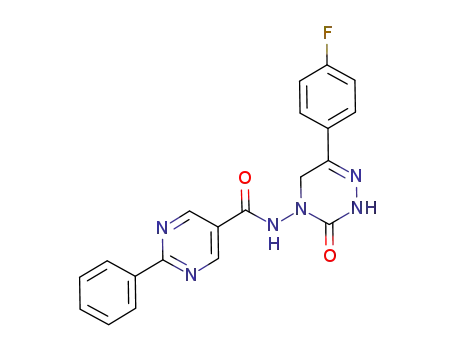 Molecular Structure of 1068968-50-2 (2-phenyl-pyrimidine-5-carboxylic acid [6-(4-fluoro-phenyl)-3-oxo-2,5-dihydro-3H-1.2.4-triazin-4-yl]-amide)