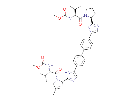 Molecular Structure of 1228215-33-5 ((1-{(S)-2-[5-(4'-{2-[(S)-1-(2-methoxycarbonylamino-3-methyl-butyryl)-4-methyl-2,5-dihydro-1H-pyrrol-2-yl]-3H-imidazol-4-yl}-biphenyl-4-yl)-1H-imidazol-2-yl]-pyrrolidine-1-carbonyl}-2-methyl-propyl)-carbamic acid methyl ester)