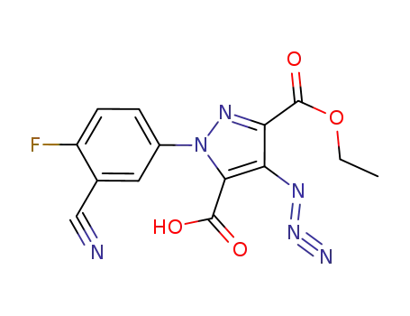 Molecular Structure of 280120-06-1 (1-(4-fluoro-3-cyano)phenyl-3-(ethoxycarbonyl)-4-azidopyrazole-5-carboxylic acid)