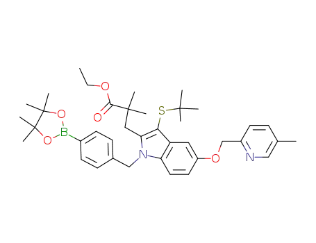 3-{3-tert-butylsulfanyl-5-(5-methyl-pyridin-2-ylmethoxy)-1-[4-(4,4,5,5-tetramethyl-[1,3,2]dioxaborolan-2-yl)-benzyl]-1H-indol-2-yl}-2,2-dimethyl-propionic acid ethyl ester