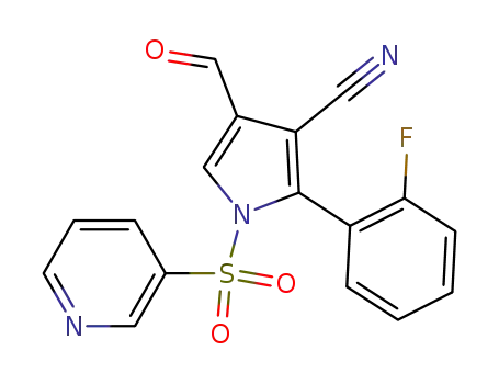 Molecular Structure of 928325-00-2 (2-(2-fluorophenyl)-4-formyl-1-(pyridin-3-ylsulfonyl)-1H-pyrrole-3-carbonitrile)
