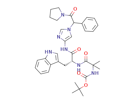 Molecular Structure of 220540-73-8 (N-((1R)-2-Indol-3-yl-1-{N-[1-(2-oxo-1-phenyl-2-pyrrolidinylethyl)imidazol-4-yl]carbamoyl}ethyl)-2-[(tert-butoxy)carbonylamino]-2-methylpropanamide)