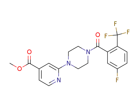 Molecular Structure of 881382-13-4 (4-Pyridinecarboxylic acid,
2-[4-[5-fluoro-2-(trifluoromethyl)benzoyl]-1-piperazinyl]-, methyl ester)