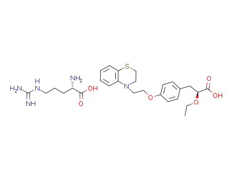 Molecular Structure of 305827-56-9 ((-)-3-[4-[2-(2,3-dihydro-1,4-benzothiazin-4-yl)ethoxy]phenyl]-2-ethoxypropanoic acid, arginine salt)