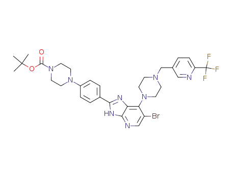 Molecular Structure of 1095382-77-6 (tert-butyl 4-(4-(6-bromo-7-(4-((6-(trifluoromethyl)pyridin-3-yl)methyl)piperazin-1-yl)-3H-imidazo[4,5-b]pyridin-2-yl)phenyl)piperazine-1-carboxylate)