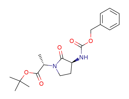 Molecular Structure of 478647-39-1 (tert-butyl (2S)-2-((3S)-3-{[(benzyloxy)carbonyl]amino}-2-oxopyrrolidin-1-yl)propanoate)