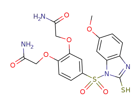 Molecular Structure of 843615-34-9 (2-carbamoylmethoxy-4-[{6-methoxy-2-mercaptobenzimidazolyl}sulfonyl]phenoxyacetamide)