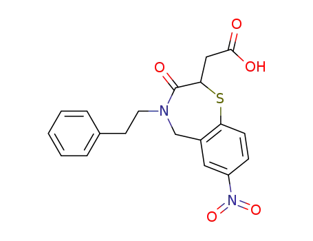 Molecular Structure of 147291-29-0 (2,3,4,5-tetrahydro-7-nitro-3-oxo-4-(2-phenylethyl)-1,4-benzothiazepine-2-acetic acid)