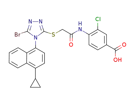 Benzoic acid, 4-((((5-bromo-4-(4-cyclopropyl-1-naphthalenyl)-4H-1,2,4-triazol-3-yl)thio)acetyl)amino)-3-chloro-