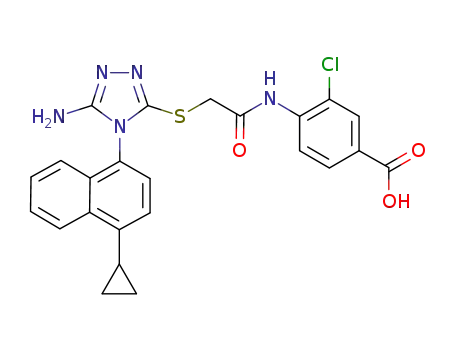 Molecular Structure of 878672-18-5 (Benzoicacid, 4-[[2-[[5-amino-4-(4-cyclopropyl-1-naphthalenyl)-4H-1,2,4-triazol-3-yl]thio]acetyl]amino]-3-chloro-)