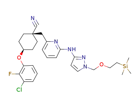 trans-4-(3-chloro-2-fluorophenoxy)-1-((6-((1-((2-(trimethylsilyl)ethoxy)methyl)-1H-pyrazol-3-yl)amino)pyridin-2-yl)methyl)cyclohexanecarbonitrile