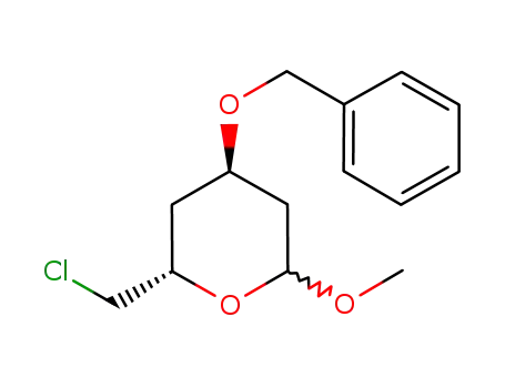 Molecular Structure of 866088-07-5 (O-benzyl-chloroacetol methyl acetal ((2S, 4R)-4-(benzyloxy)-2-(chloromethyl)-6-methoxytetrahydro-2H-pyran))