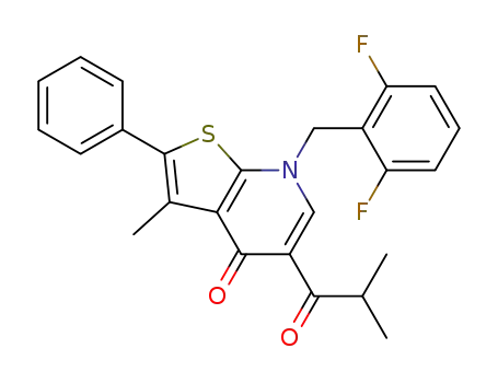 Molecular Structure of 220820-76-8 (7-(2,6-difluorobenzyl)-4,7-dihydro-5-isobutyryl-3-methyl-4-oxo-2-phenyl-thieno[2,3-b]pyridine)