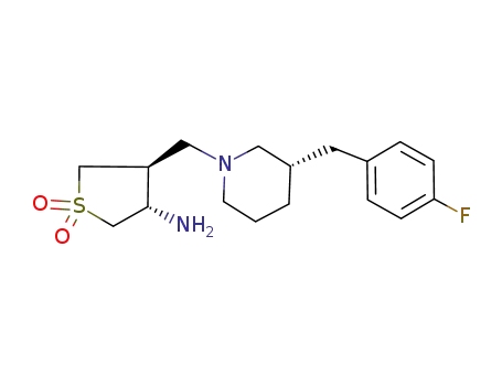 Molecular Structure of 388109-44-2 ((3S,4S)-4-[(S)-3-(4-fluorobenzyl)-piperidin-1-ylmethyl]-1,1-dioxo-tetrahydro-thiophen-3-ylamine)