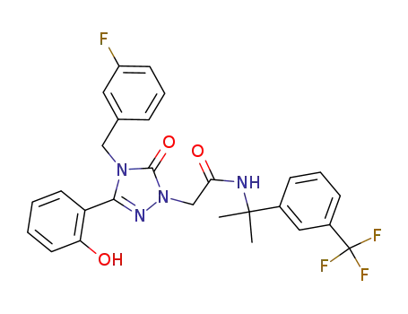 Molecular Structure of 959133-22-3 (2-[4-(3-fluorobenzyl)-3-(2-hydroxyphenyl)-5-oxo-4,5-dihydro-1H-1,2,4-triazol-1-yl]-N-[1-methyl-1-(3-trifluoromethyl-phenyl)ethyl]-acetamide)