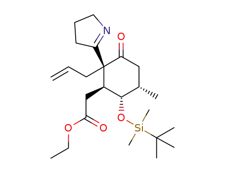 ethyl 2-((1S,2S,5S,6S)-2-allyl-6-(tert-butyldimethylsilyloxy)-2-(3,4-dihydro-2H-pyrrol-5-yl)-5-methyl-3-oxocyclohexyl)acetate