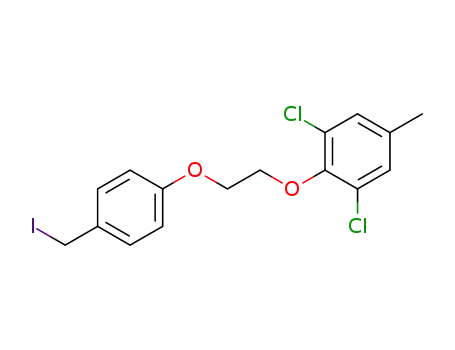 Molecular Structure of 1056555-46-4 (1,3-dichloro-2-{2-[4-(iodomethyl)phenoxy]ethoxy}-5-methylbenzene)