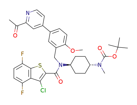 trans-{4-[[5-(2-acetyl-pyridin-4-yl)-2-methoxy-benzyl]-(3-chloro-4,7-difluoro-benzo[b]thiophene-2-carbonyl)-amino]-cyclohexyl}-methyl-carbamic acid tert-butyl ester