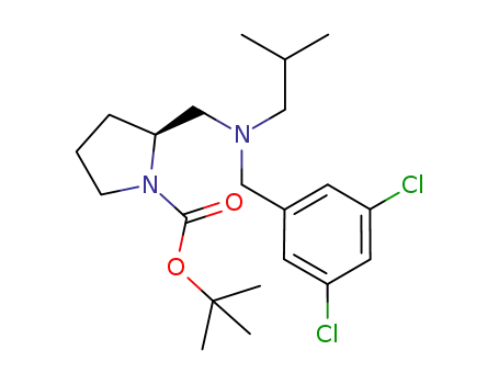 Molecular Structure of 871499-97-7 (tert-butyl (2S)-2-{[(3,5-dichlorobenzyl)(isobutyl)amino]methyl}pyrrolidine-1-carboxylate)