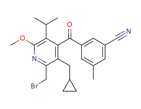Molecular Structure of 1205515-27-0 (3-(2-bromomethyl-3-cyclopropylmethyl-5-isopropyl-6-methoxy-pyridine-4-carbonyl)-5-methyl-benzonitrile)