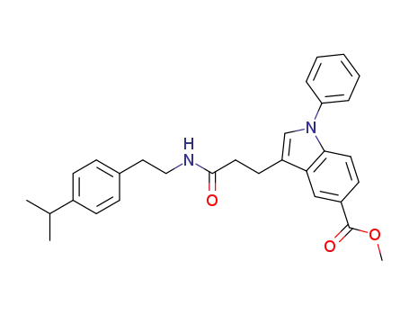 Molecular Structure of 1144524-52-6 (methyl 3-[3-((2-[4-(1-methylethyl)phenyl]ethyl)amino)-3-oxopropyl]-1-phenyl-1H-indole-5-carboxylate)
