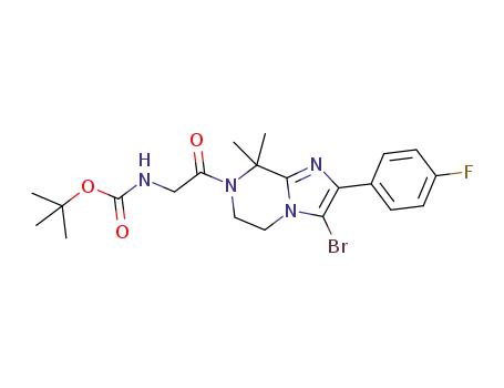 Molecular Structure of 1261117-66-1 (tert-butyl 2-(3-bromo-2-(4-fluorophenyl)-8,8-dimethyl-5,6-dihydroimidazo[1,2-a]pyrazin-7(8H)-yl)-2-oxoethylcarbamate)