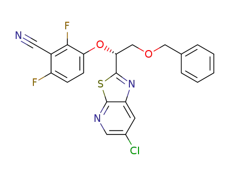 Molecular Structure of 1403884-25-2 ((R)-3-(2-(benzyloxy)-1-(6-chlorothiazolo[5,4-b]pyridin-2-yl)ethoxy)-2,6-difluorobenzonitrile)
