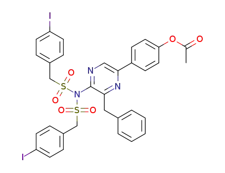 Molecular Structure of 1238832-31-9 (5-(4-acetoxyphenyl)-3-benzyl-2-bis(4-iodobenzylsulfonyl)aminopyrazine)
