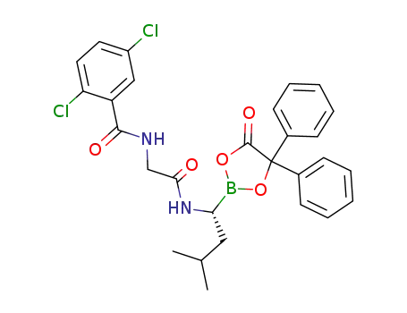 Molecular Structure of 1201902-93-3 (2,5-dichloro-N-(2-{[(1R)-3-methyl-1-(5-oxo-4,4-diphenyl-1,3,2-dioxaborolan-2-yl)butyl]amino}-2-oxoethyl)benzamide)