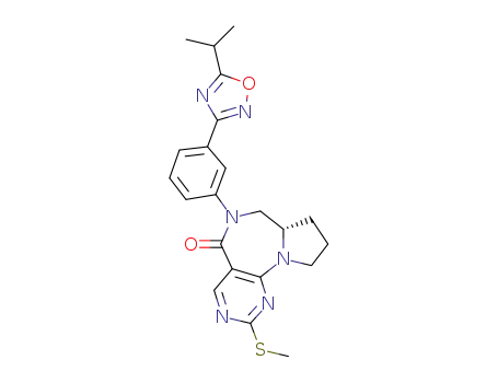 Molecular Structure of 1092113-86-4 ((S)-5-[3-(5-isopropyl-1,2,4-oxadiazol-3-yl)phenyl]-9-methylthio-1,2,3,3a,4,5-hexahydro-5,8,10,10b-tetraazabenzo[e]azulen-6-one)