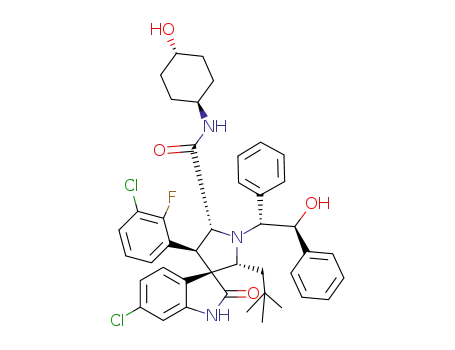 Molecular Structure of 1303609-36-0 (Spiro[3H-indole-3,3'-pyrrolidine]-5'-carboxaMide, 6-chloro-4'-(3-chloro-2-fluorophenyl)-2'-(2,2-diMethylpropyl)-1,2-dihydro-N-(trans-4-hydroxycyclohexyl)-1'-[(1R,2S)-2-hydroxy-1,2-diphenylethyl]-2-oxo-, (2'R,3S,4'S,5'R)-)