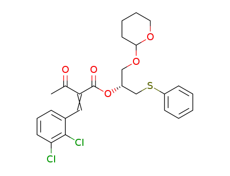 Molecular Structure of 1215080-63-9 ((2R)-1-(phenylthio)-3-(tetrahydro-2H-pyran-2-yloxy)propan-2-yl 2-(2,3-dichlorobenzylidene)-3-oxobutanoate)