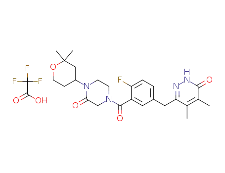 Molecular Structure of 1154870-31-1 (6-(3-{[4-(2,2-dimethyltetrahydro-2h-pyran-4-yl)-3-oxopiperazin-1-yl]carbonyl}-4-fluorobenzyl)-4,5-dimethylpyridazin-3(2H)-one trifluoroacetate)