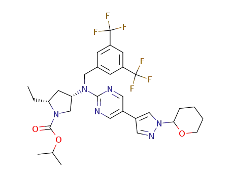 (2R,4S)-4-((3,5-bis-trifluoromethyl-benzyl)-{5-[1-(tetrahydro-pyran-2-yl)-1H-pyrazol-4-yl]-pyrimidin-2-yl}-amino)-2-ethyl-pyrrolidine-1-carboxylic acid isopropyl ester
