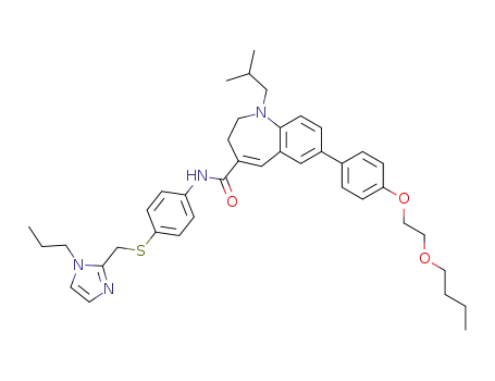 Molecular Structure of 497852-92-3 (7-{4-[2-(butoxy)ethoxy]phenyl}-1-isobutyl-N-({4-[(1-propyl-1H-imidazol-2-yl)methyl]sulfanyl}phenyl)-2,3-dihydro-1H-1-benzazepine-4-carboxamide)