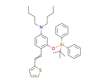 Molecular Structure of 1256155-36-8 (dibutyl[3-(tert-butyldiphenylsiloxy)-4-[2-(thiophene-2-yl)vinyl]phenyl]amine)