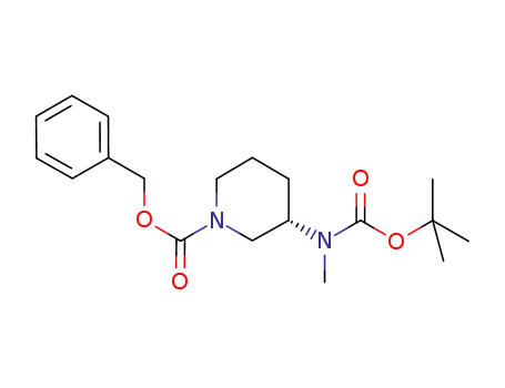 Molecular Structure of 1124199-24-1 (benzyl (3S)-3-[tert-butoxycarbonyl(methyl)amino]piperidine-1-carboxylate)