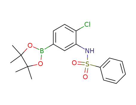 Molecular Structure of 1106313-60-3 (N-[2-chloro-5-(4,4,5,5-tetramethyl-[1,3,2]dioxaborolan-2-yl)-phenyl]-benzenesulfonamide)