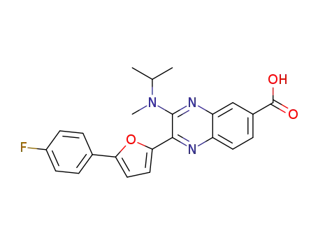 Molecular Structure of 1396753-06-2 (2-[5-(4-fluorophenyl)furan-2-yl]-3-[methyl(propan-2-yl)amino]quinoxaline-6-carboxylic acid)