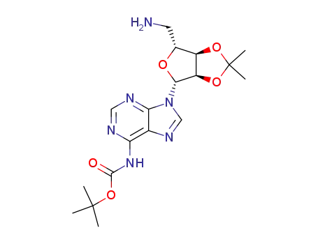 Molecular Structure of 873556-45-7 (tert-butyl 9-((3aR,4R,6R,6aR)-6-(aminomethyl)-2,2-dimethyltetrahydrofuro[3,4-d][1,3]dioxol-4-yl)-9H-purin-6-ylcarbamate)